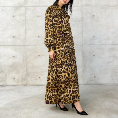 【ワンピース】プリントVネック お腹周りカバー フリル 長袖 ワンピース 【SHシリーズ】