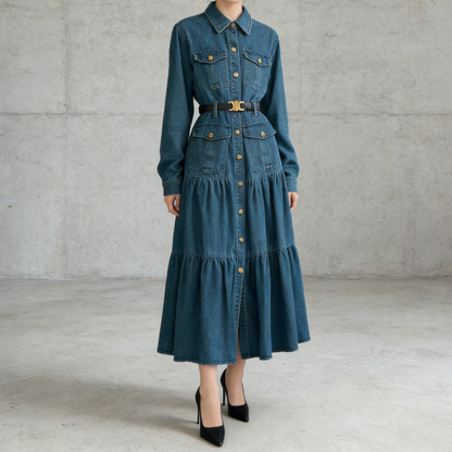 【ワンピース】フレンチ ヴィンテージ エレガント 大人カジュアル デニム 長袖ワンピース 秋【JZシリーズ】