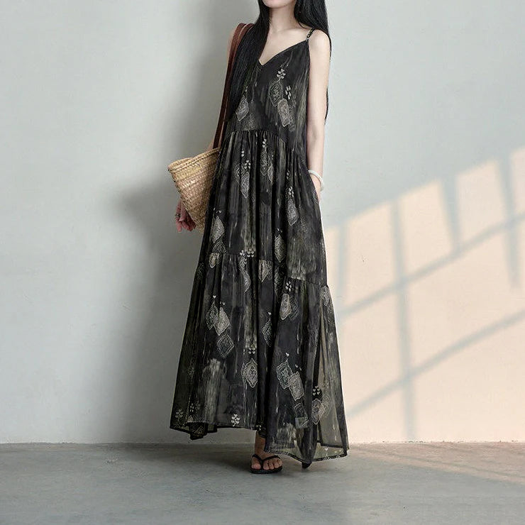 期間限定🌙60%OFF【ワンピース】フレンチ風 花柄キャミワンピース レディース 夏 Vネック ノースリーブ ロング丈 リゾート風 ナチュラル【SHシリーズ】
