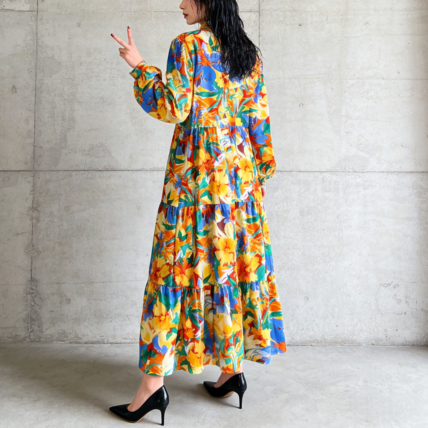 【60%OFF⭐️早い者勝ち】【ワンピース】プリント シングルボタン シャツ ロング丈 長袖 ワンピース 【SHシリーズ】