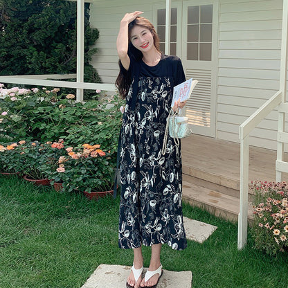 2点セット！【セットアップ】着回し力◎Tシャツ＋花柄ノースリーブワンピースセット 甘めナチュラル 初恋風コーデ【SHシリーズ】