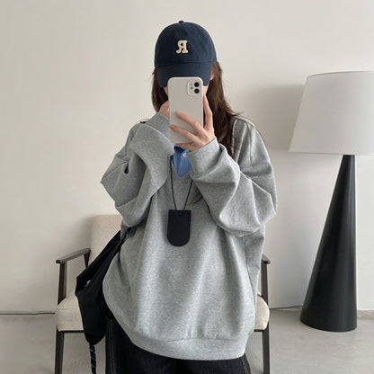 【トップス】レイヤード風 配色切り替え プルオーバースウェット レディース ゆったり カジュアル 春秋 パーカー【FCシリーズ】