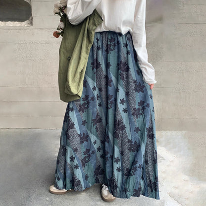 【ボトムス】レトロ配色 花柄プリント スカート ハイウエスト 秋新作 カジュアル フェミニン【SHシリーズ】