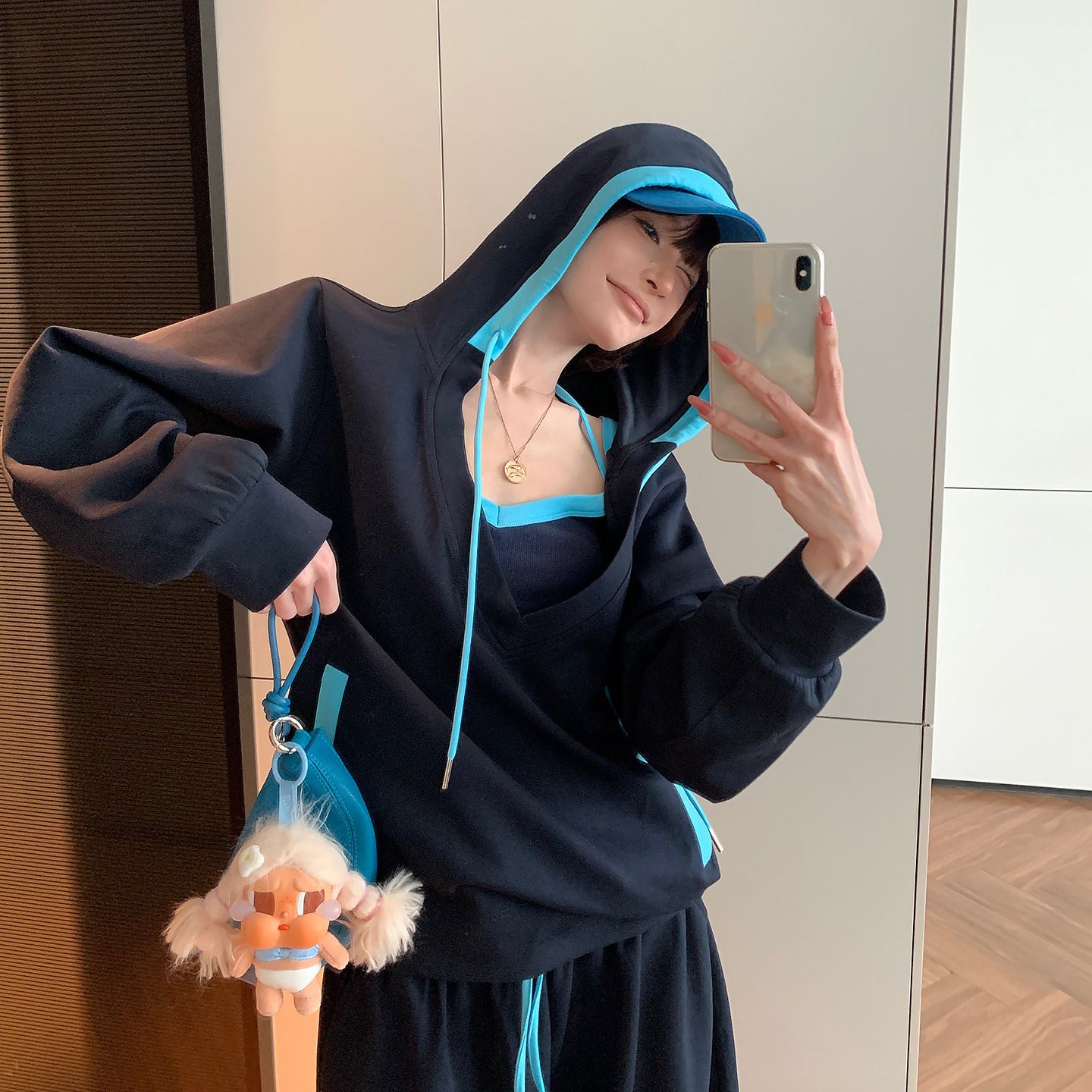 【セットアップ】【単品注文】韓国風フード付きスウェット×ワイドパンツ 上下セット レディース 秋新作 ゆったり体型カバー【FCシリーズ】