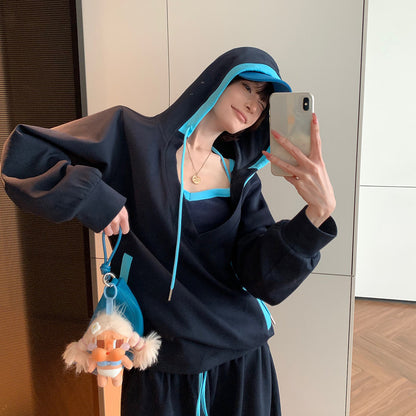 【セットアップ】【単品注文】韓国風フード付きスウェット×ワイドパンツ 上下セット レディース 秋新作 ゆったり体型カバー【FCシリーズ】
