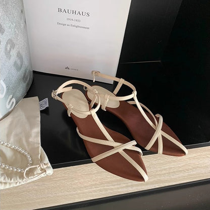 【シューズ】夏新作 フレンチエレガンス ポインテッドトゥ オープントゥ ローマサンダル