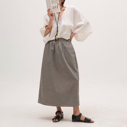 【ボトムス】ゆったり 体型カバー 大きいサイズ ミディアム丈 ロングスカート チェック柄 バルーン ストレート スカート【SHシリーズ】【JZシリーズ】