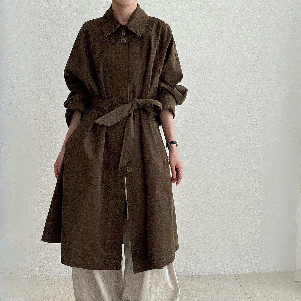 【アウター】春 秋 ベルト付き エレガント オードリーヘップバーン風 トレンチ コート 【JZシリーズ】