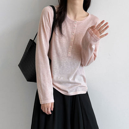 6color【トップス】秋新作 ヘンリーネックニット レディース 長袖Ｔシャツ ゆったり インナー レイヤードコーデ【JZシリーズ】
