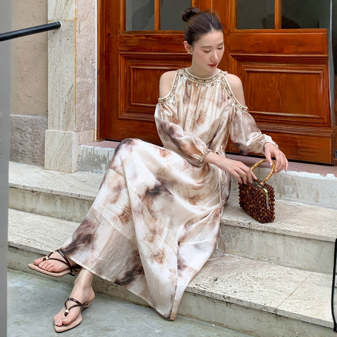 【ワンピース】春 秋 夏 リゾート風 オフショルダー 花柄 長袖 ワンピース 【SHシリーズ】