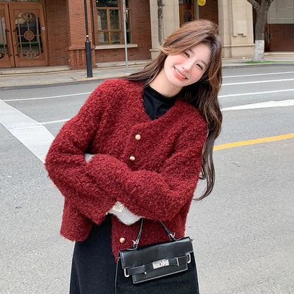 【アウター】ふわモコ 🎄 韓国風デザイン 冬新作コート  アンゴラ調ボアジャケット【JZシリーズ】