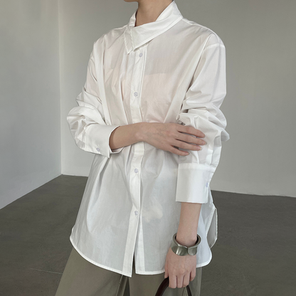 【トップス】レディース シャツ 春新作 不規則デザイン 長袖 ゆったり 体型カバー 襟デザイン 上品 カジュアル ブラウス【JZシリーズ】