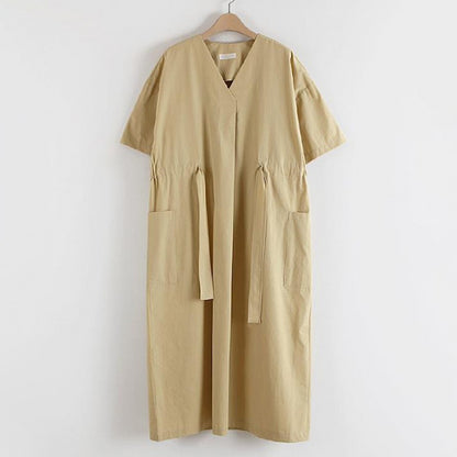 【ワンピース】🌼韓国風 春夏 大きいサイズ ワンピース 半袖 カジュアル ゆったり ポケット付き ウエストシェイプ レディース【JZシリーズ】