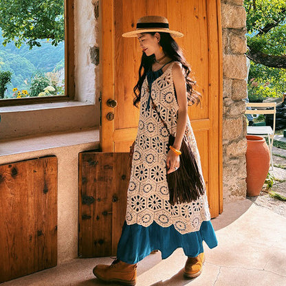 【ワンピース】ビーチリゾート 夏 ヴィンテージ風 ゆったり 無地ノースリーブワンピース【JZシリーズ】