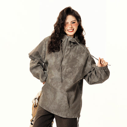 【トップス】ヴィンテージ風 タイダイ フードパーカー 秋 男女兼用 デザイン ゆったり カジュアル【FCシリーズ】