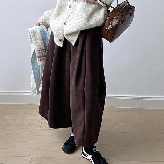 【ボトムス】✨ソフト＆着瘦せ♡韓国風ゴムウエストワイドパンツ 秋冬 レディース 九分丈【JZシリーズ】