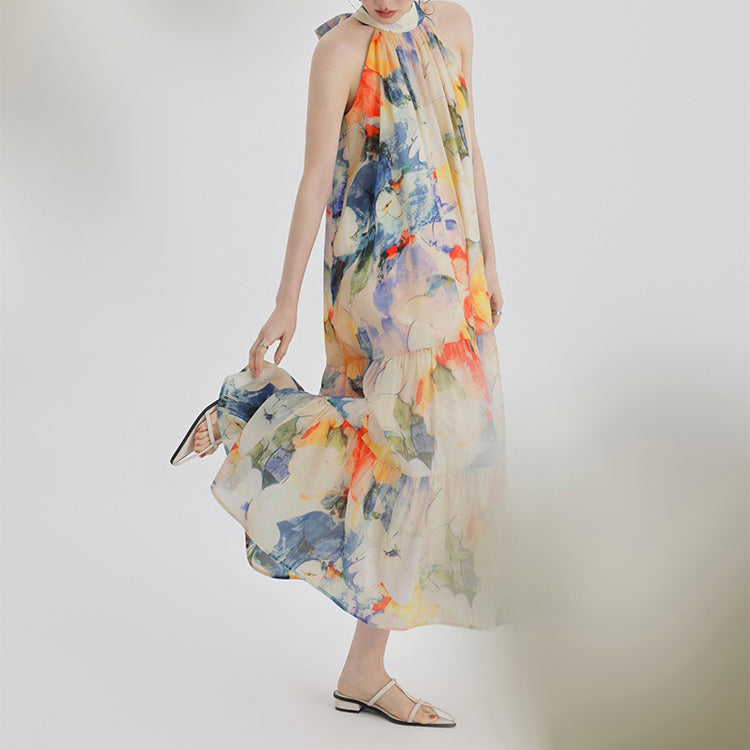 【ワンピース】海辺リゾート気質 フレンチプリント 高級感 ノースリーブワンピース【SHシリーズ】