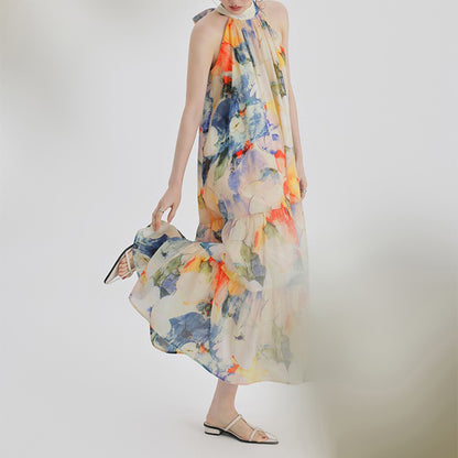 【ワンピース】海辺リゾート気質 フレンチプリント 高級感 ノースリーブワンピース【SHシリーズ】