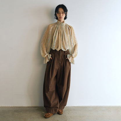 【トップス】新作 レディース ハイネック 花柄 シャーリング ブラウス フリル デザイン 春秋コーデ トレンド【SHシリーズ】