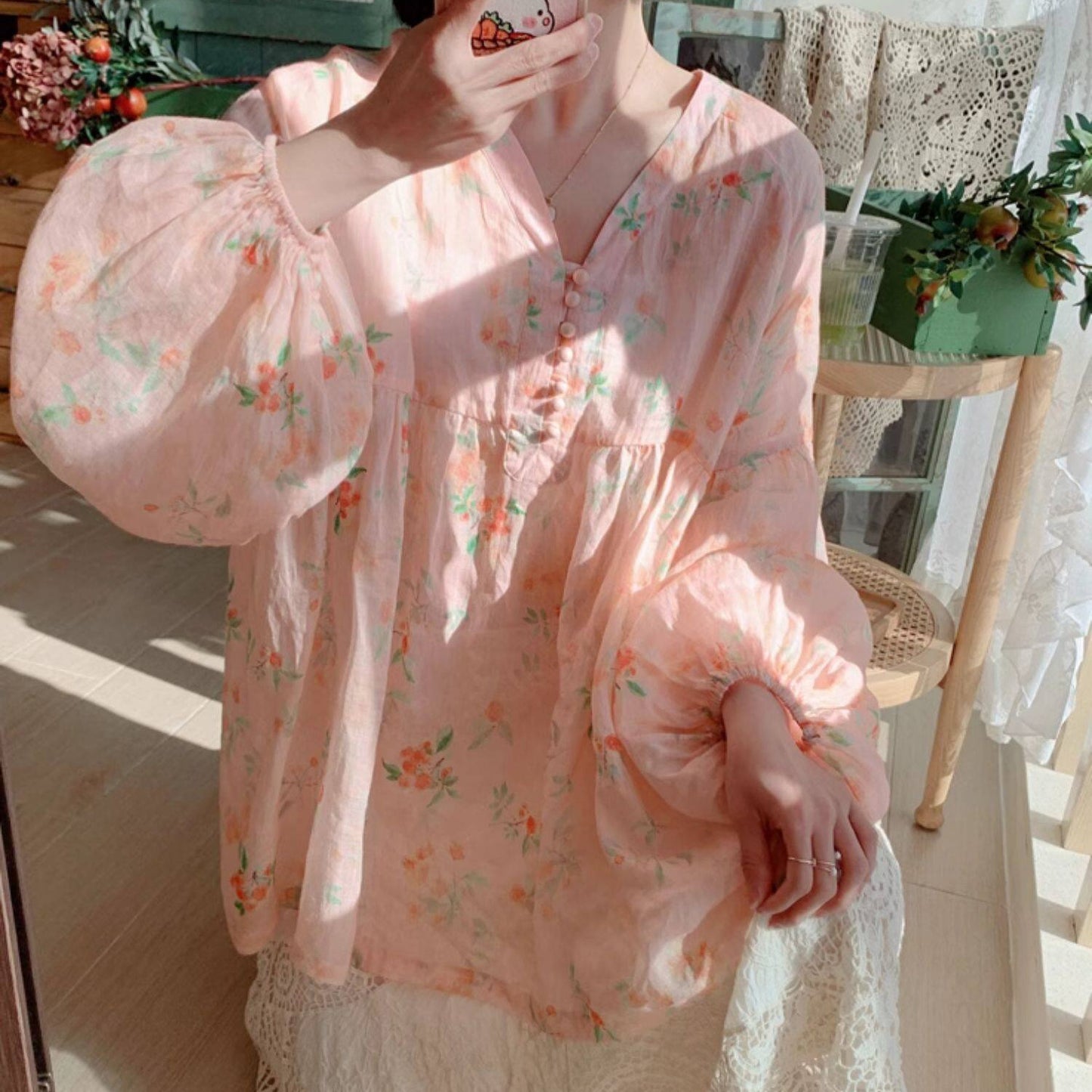 【トップス】ブラウス 春 花柄 ピンク フレンチ風 小众デザイン ゆったり 体型カバー 防晒シャツ 人気 新作【SHシリーズ】