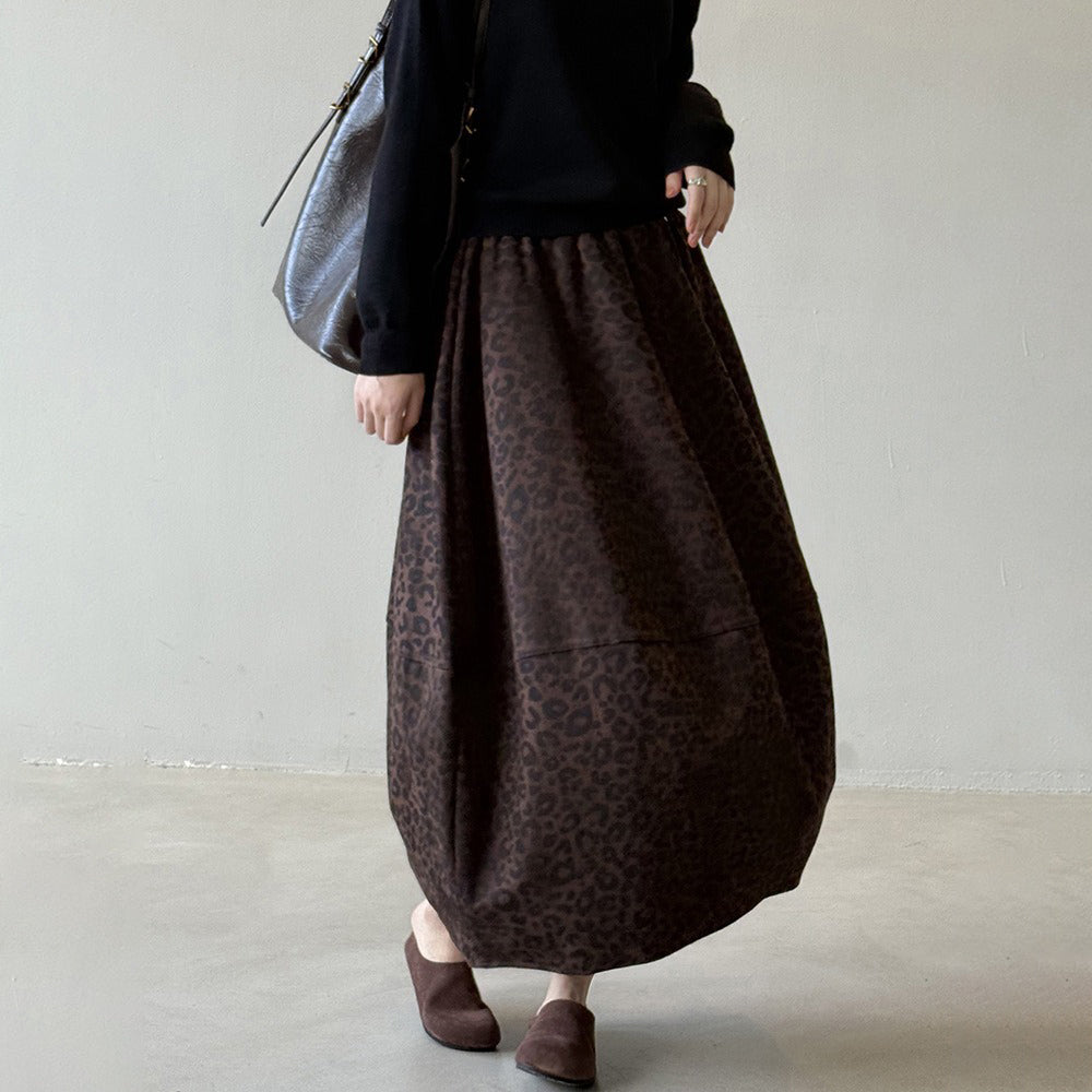 【ボトムス】ヴィンテージ レオパード柄 Aライン スカート レディース 秋 ハイウエスト 細見え Aラインタイトロングスカート【JZシリーズ】
