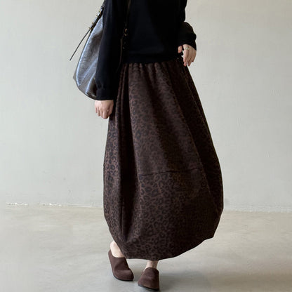 【ボトムス】ヴィンテージ レオパード柄 Aライン スカート レディース 秋 ハイウエスト 細見え Aラインタイトロングスカート【JZシリーズ】