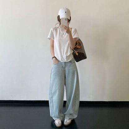 【トップス】ホワイト 半袖Tシャツ ゆったりシルエット ナチュラル シンプル カジュアル トップス【FCシリーズ】