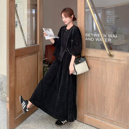 【セットアップ】秋新作 コーデュロイ 長袖トップス＋スカート 上下セット レディース レトロ 細見え【JZシリーズ】