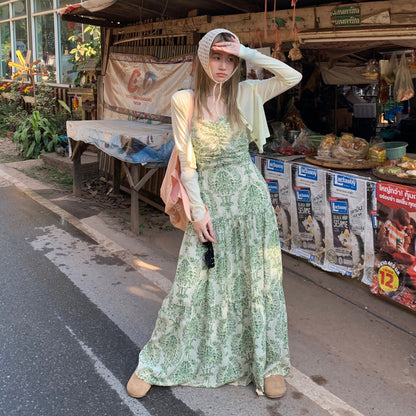 M~4XL【セットアップ】【単品注文】フレンチ風花柄キャミワンピース レディース 春夏 シフォン カーディガン 体型カバー【SHシリーズ】