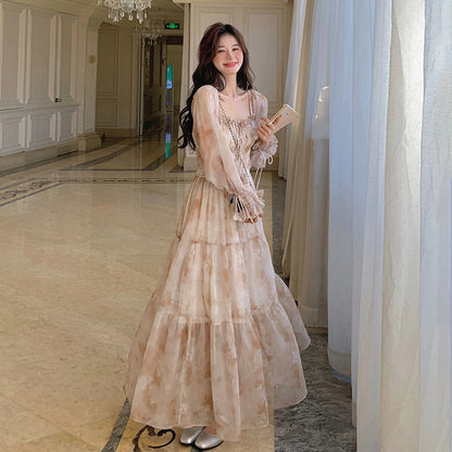 【ワンピース】ティータイム フレンチ ロマンチック 小花柄 ワンピース 春夏 柔らかい雰囲気 絶美 長袖 ドレス【SHシリーズ】