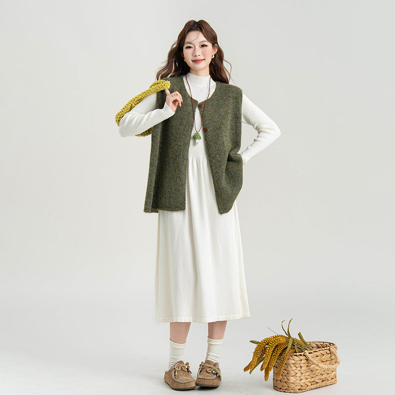 【セットアップ】ニットベスト＆長袖ニットワンピース2点セット レディース 秋冬服新作 ゆったりシルエット 大人カジュアル【JZシリーズ】