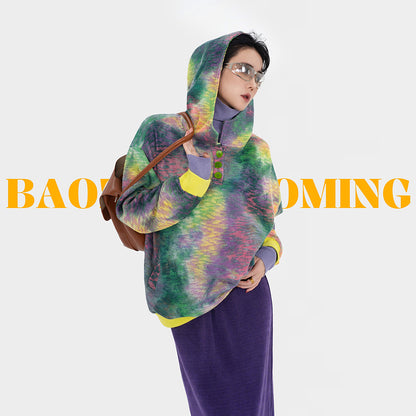 【トップス】タイダイ柄 デザイン フードスウェット レディース ゆったり カジュアル 長袖 パーカー【SHシリーズ】