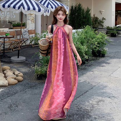 【ワンピース】夏新作 タイダイ柄 ノースリーブワンピース リゾート感満載 旅行コーデにぴったり【SHシリーズ】