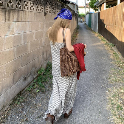 M~4XL【ワンピース】チェック柄ノースリーブ キャミワンピース レディース 夏 Aライン フリル ゆったり 体型カバー【SHシリーズ】