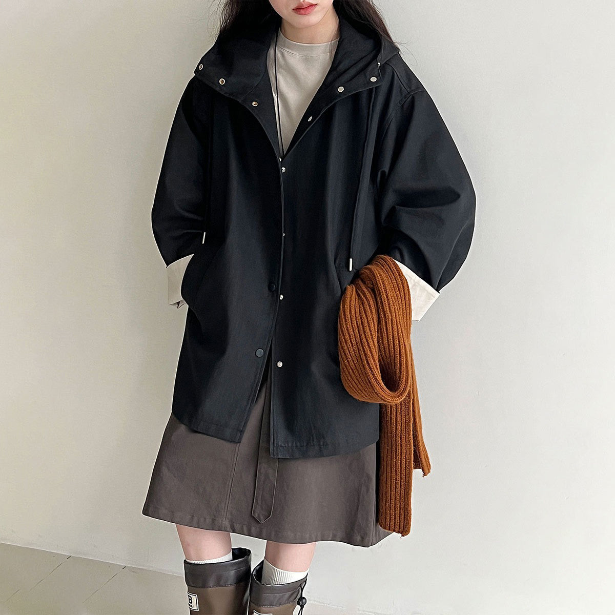 【アウター】秋新作 韓国風 配色スリーブ レディース ゆったり カジュアルトレンチコート【JZシリーズ】