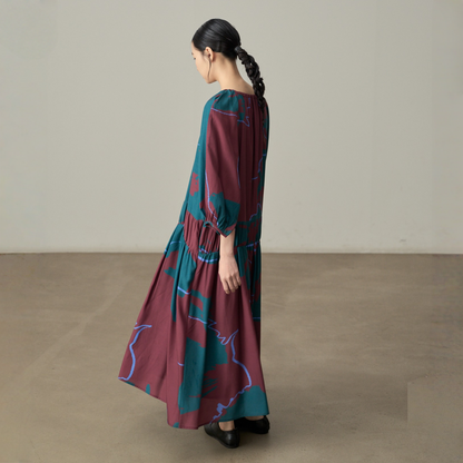 【ワンピース】春 秋 夏 レトロ ラウンドネック 花柄 長袖 ワンピース【SHシリーズ】