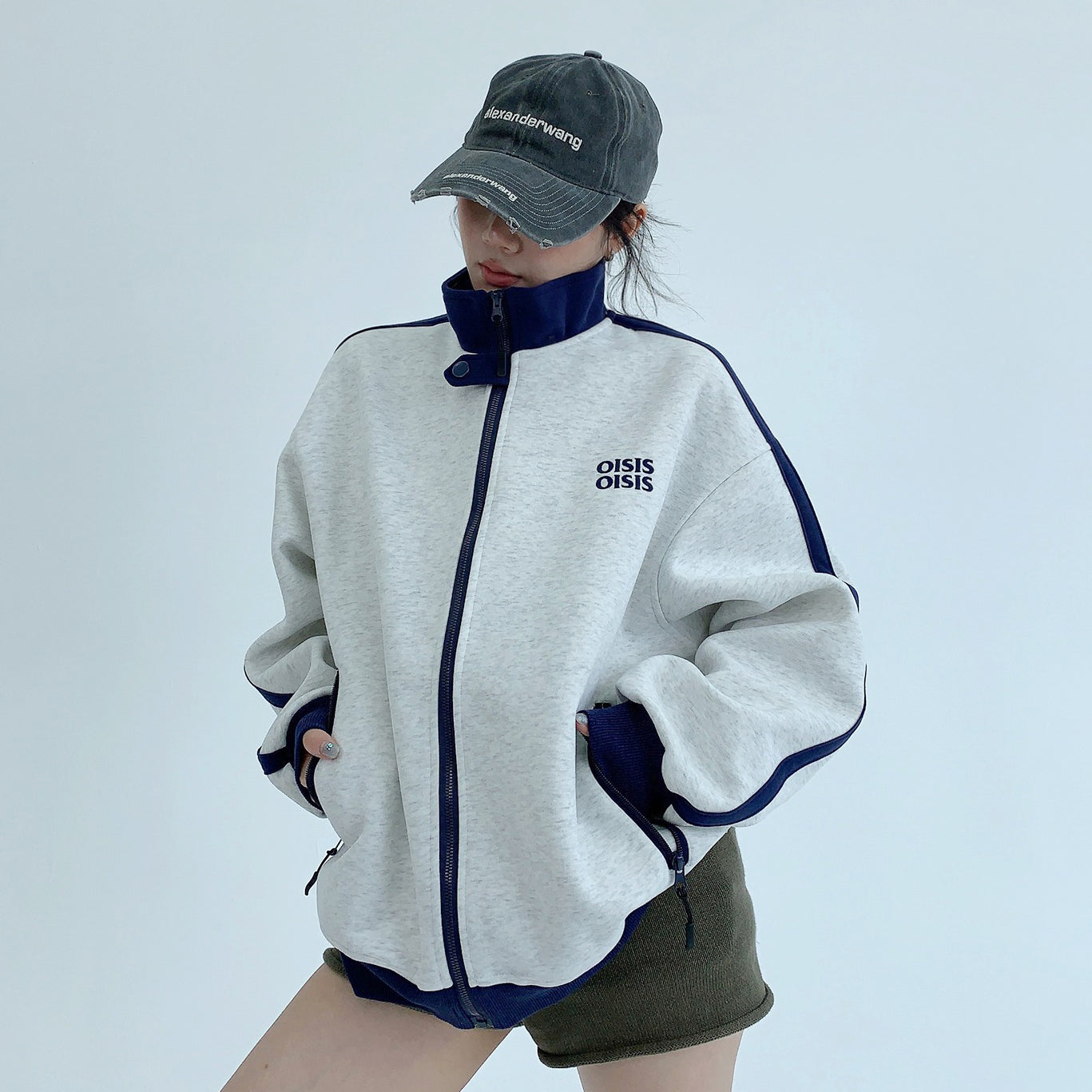 【アウター】ユニセックス スタンドカラーショートブルゾン アメカジ風 配色切り替え ビッグシルエット【FCシリーズ】【10～15日内発送】