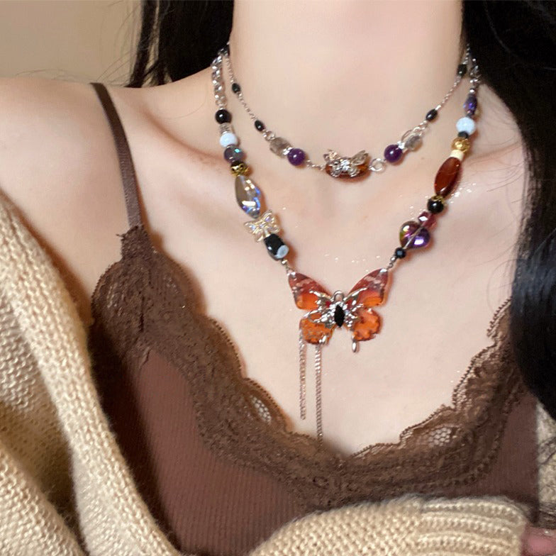 【🎁 B2G1｜先行スタート！】【グッズ】新中華風 バタフライ 二重ネックレス レディース 個性派 高級感 民族風 チョーカー 鎖骨チェーン