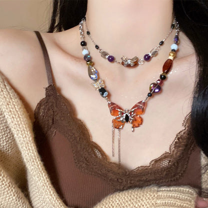 【🎁 B2G1｜先行スタート！】【グッズ】新中華風 バタフライ 二重ネックレス レディース 個性派 高級感 民族風 チョーカー 鎖骨チェーン