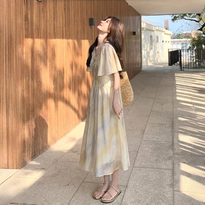 【ワンピース】フレンチ 着痩せ グラデーション 合わせやすい 半袖ワンピース 【JZシリーズ】