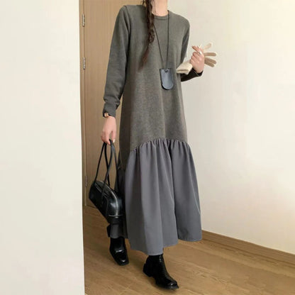 【24AW】【ワンピース】日系 ゆったり 合わせやすい 切り替えし 長袖ワンピース