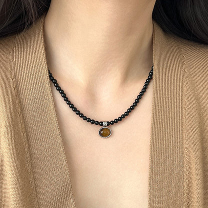 【🎁 B2G1｜先行スタート！】【グッズ】色褪せ防止 ブラックオニキス タイガーアイ メラード ネックレス 上品 チョーカー チェーン ネックレス ニットチェーン