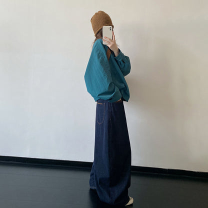 【ボトムス】ヴィンテージバナナデニム レディース 配色ステッチ ルーズフィット 裾ギャザー デザインジーンズ【FCシリーズ】