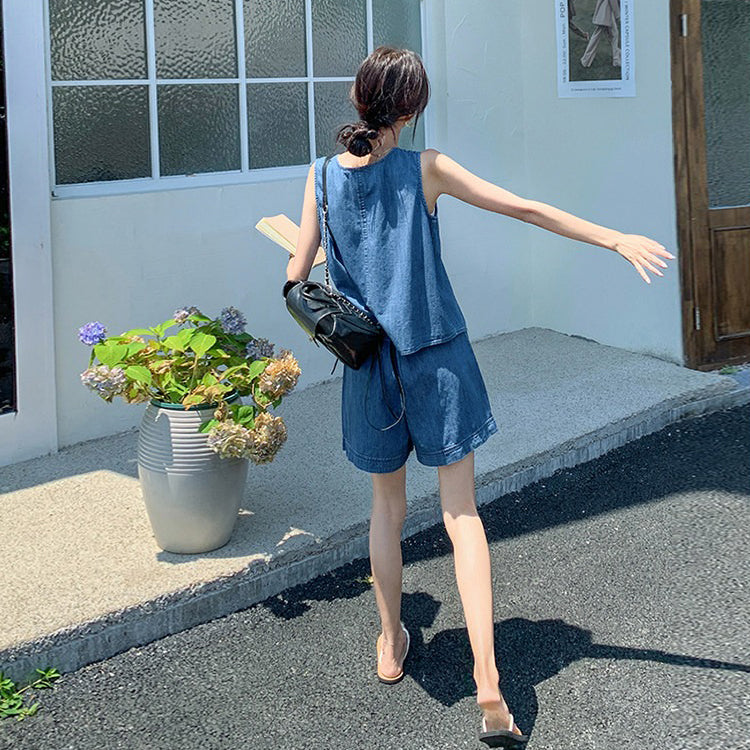 2点セット！【セットアップ】韓国風 レディース ノースリーブトップス ショートパンツ 上下セット 上品 カジュアル【JZシリーズ】