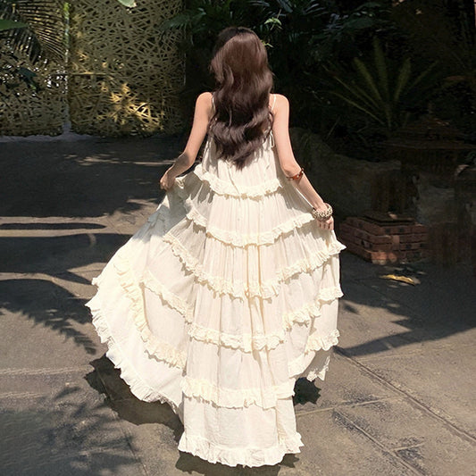 【ワンピース】タイリゾート風 海辺映え ノースリーブワンピース ふんわり大フレア ロング丈 バカンスドレス【SHシリーズ】