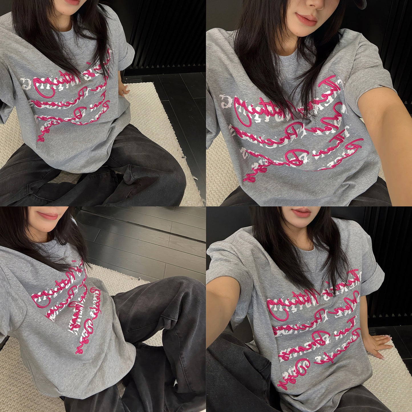 【トップス】ストリート系 ヴィンテージ加工 立体ロゴ刺繍Tシャツ 夏 レディース ルーズフィット 半袖【FCシリーズ】