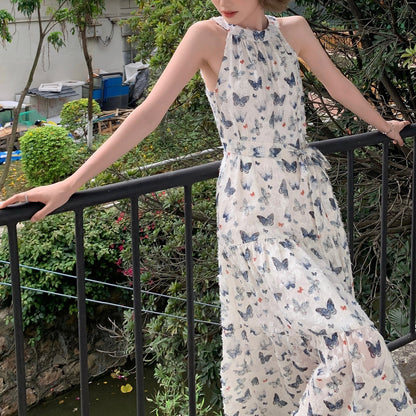 【ワンピース】定番アイテム再販売 夏 蝶 フレンチフラワー リゾート風 ノースリーブ ワンピース 【SHシリーズ】