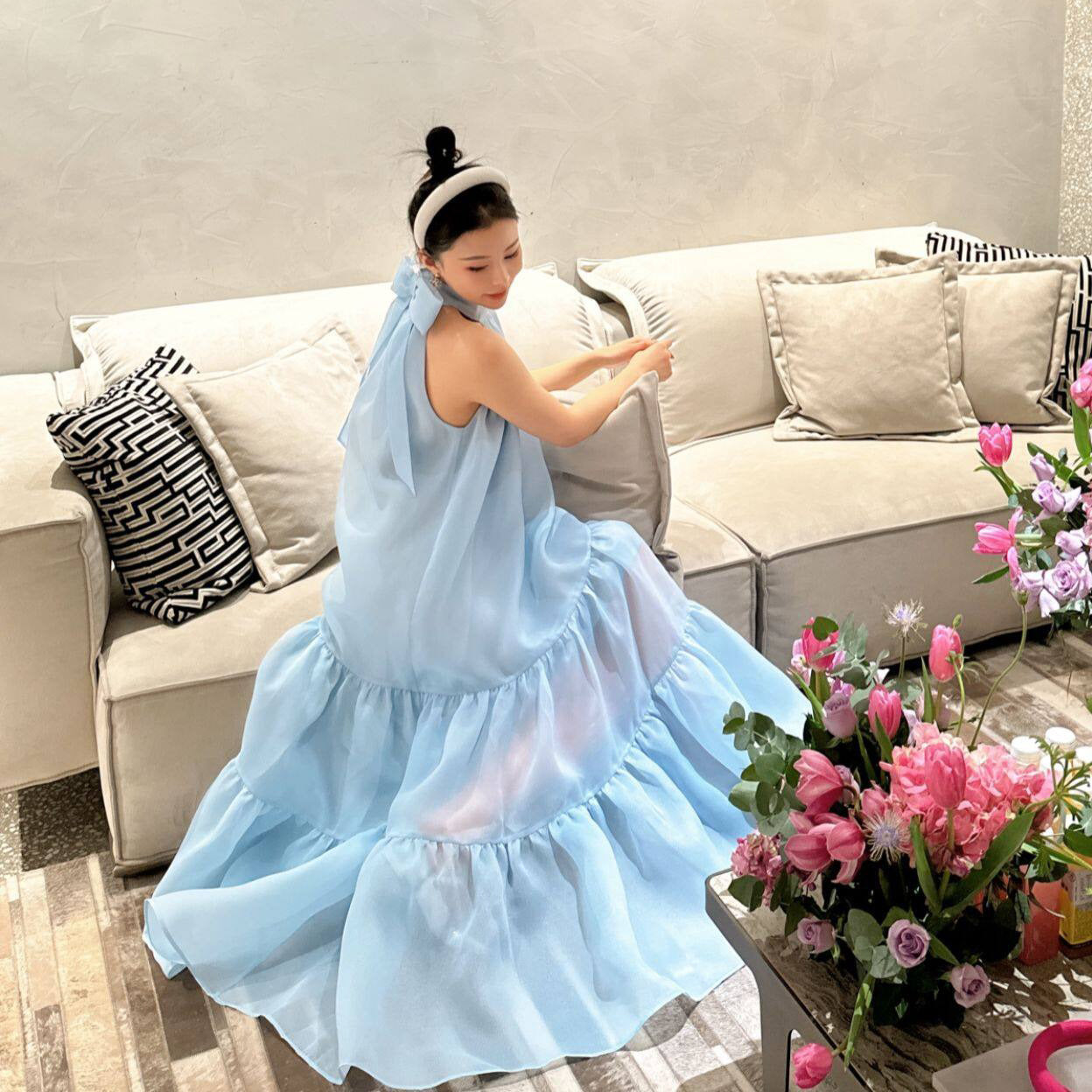 【ワンピース】【旅行・撮影用に】映えドレス｜ボヘミアン風 ノースリーブワンピース
｜海辺 ビーチ リゾート 2026新作【JZシリーズ】