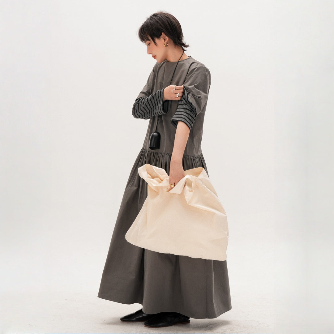 ワンピース】春 秋 冬 レイヤード風 ローウエスト Tシャツ袖