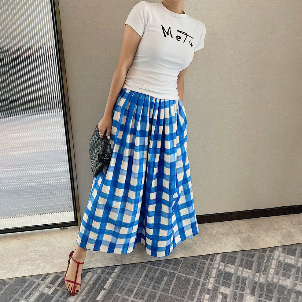 【ボトムス】韓国風 スリム見え 上品な雰囲気 ハイウエストミモレ丈フレアスカート 夏新作 ゆったりシルエット 【SHシリーズ】